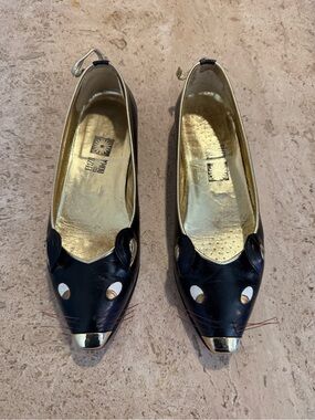 ENZO of ROMA Vintage Mouse Leather Womens Ballet Flats w/ Gold Trim